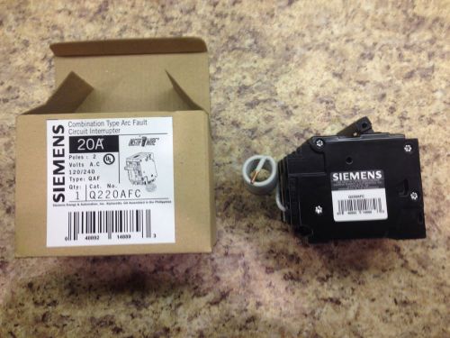 NEW Siemens Q220AFC - 20 Amp 2 Pole Combination Type Arc Fault Circuit Breaker