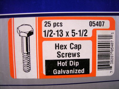 MIDWEST #05407 1/2-13X5 1/2 HEX CAP SCREWS HOT DIP GALVANIZED 25 PCS