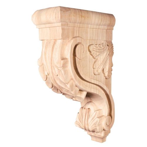 Acanthus Wood Bar Bracket Corbel.  3-3/8&#034; x 7-3/4&#034; x 13&#034;. Rubberwood