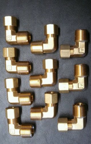 Lot of 10 Parker 169C-6-6 brass compression elbows 3/8&#034; OD tube x 3/8&#034; NPT