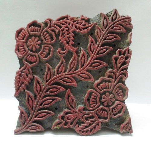 VINTAGE WOOD HAND CARVED TEXTILE PRINTING FABRIC BLOCK STAMP BOLD FLORAL PRINT