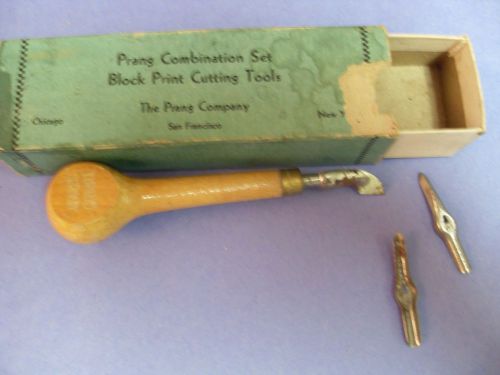 vintage BLOCK PRINTING TOOL PRANG CO box 3 blades USED COND junk drawer