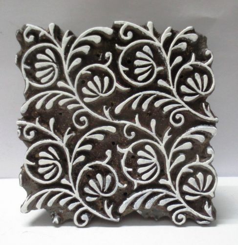 VINTAGE WOOD HAND CARVED TEXTILE PRINTING FABRIC BLOCK STAMP BOLD FLOWER DESIGN