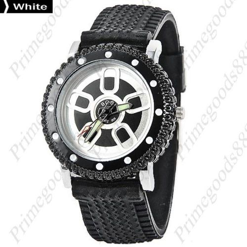 Sport Quartz Analog Wrist Wristwatch Black Silicone Band Sports in White Face