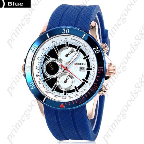 Silica gel band sub dial date quartz analog free shipping men&#039;s wristwatch blue for sale