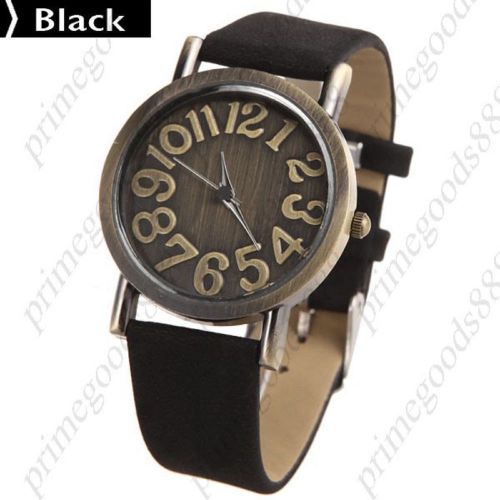 PU Leather Strap Round Case Quartz Wrist Wristwatch Free Shipping Women&#039;s Black