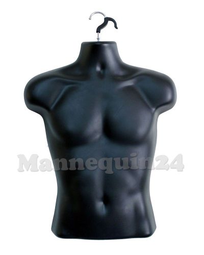 Black MALE TORSO MANNEQUIN FORM (Hollow Back / Open Back)  with Hook for Hanging