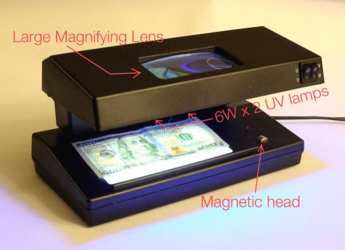 Counterfeit Currency, Money checker UV Magnetic &amp; watermark 10x maganifier lens