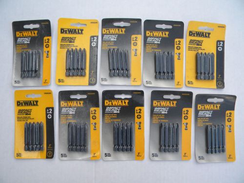 50 New Dewalt 2&#034; Impact Drill Driver Ready Hex Screw Bits #2 Phillips 10 Packs