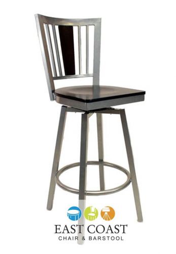 New Steel City Silver Metal Swivel Restaurant Bar Stool with Walnut Wood Seat