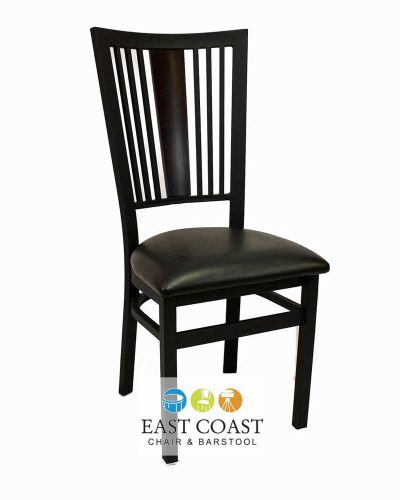 New Steel City Metal Restaurant Chair with Black Frame &amp; Black Vinyl Seat