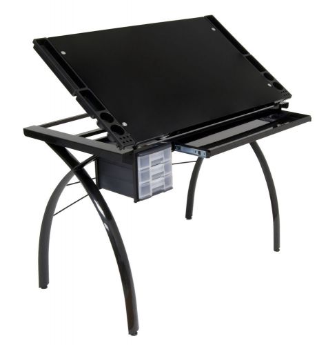 Futura Station Glass 43&#034;W x 24&#034;D Drafting Table Black / Black Glass