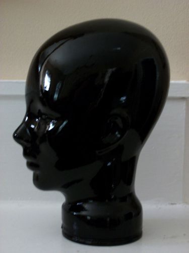Black Glass Mannequin Head Display For Wigs, Hats 11 Inches Tall