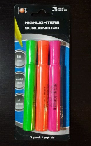 JOT HIGHLIGHTERS 5.0mm ORANGE GREEN PINK PACK OF 3