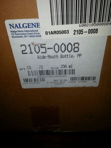 Nalgene polypropylene wide-mouth bottle 72 in a case, Model 2105-0008. 250ml