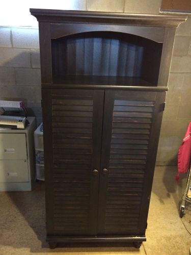 DARK BROWN WOODEN COMPUTER CONSOLE CABINET - 68&#034; X 34&#034; X 21 3/4&#034;