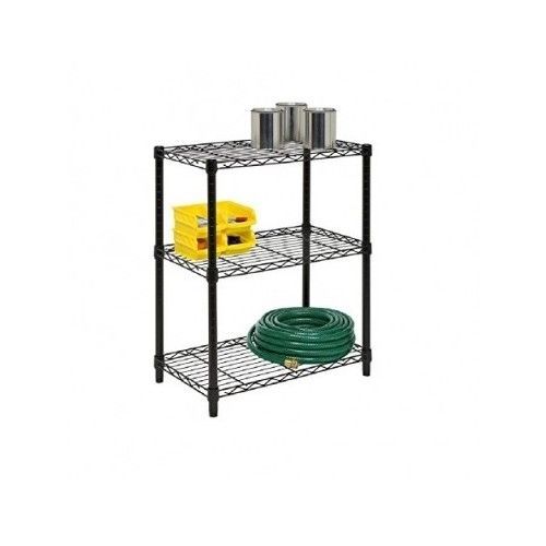 Black 3 Tier Shelve Unit 250 lb Capacity Garage Organizer Tools Adjustable Shelf