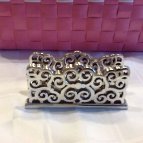 Brighton Silver Plate Metal Business Card Holder Desk Accessory Geneva 3.25&#034;