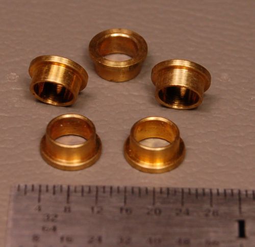 Lot of 5 brass flanged bushings 0.1850  ID x 0.2225  OD x 0.1215  Len NOS