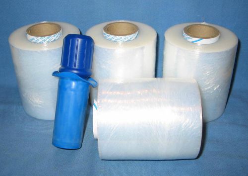 4 Rolls &amp; 1 Dispenser GOODWRAPPERS Clear Hand Stretch Wrap 5&#034; x 1000&#039; 90 Gauge