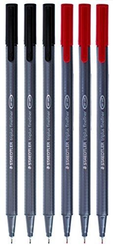 Steadtler Staedtler Triplus Fineliner 0.3mm - Pack of Six (3 Black &amp; 3 Red)