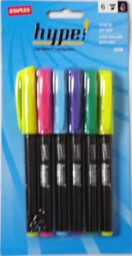 Staples Hype Pen-Style Highlighters, Assorted, 6/Pack