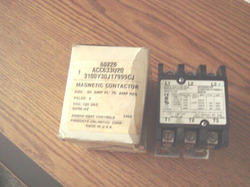 Arrow Hart ACC63U20 Contactor, Definite Purpose Control, 60 Amp 120 Volt