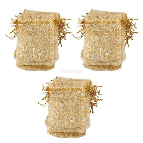 50pcs Eyelash Gold Jewelry Candy Organza Pouch Wedding Favor Gift Bag 12x9cm