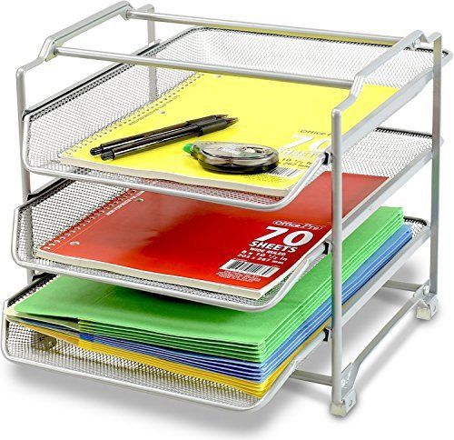 DecoBros STACKABLE 3 Tier Desk Document Letter Tray Organizer, Sliver