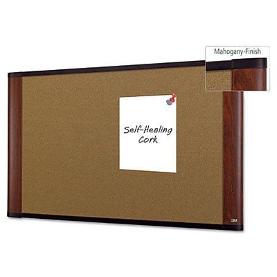 Cork Bulletin Board, 36 x 24, Aluminum Frame w/Mahogany Wood Grained Finish