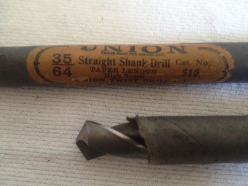 (2)  35/64&#034; X 8&#034; HS STRAIGHT SHANK # 510 DRILL BITS UNION TWIST DRILL Co. U.S.A.