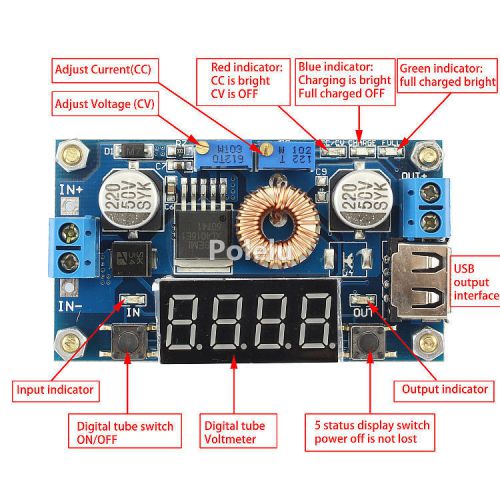 5A CC CV Buck Converter LED Drive USB Charger Power/Current/Voltage LED Module