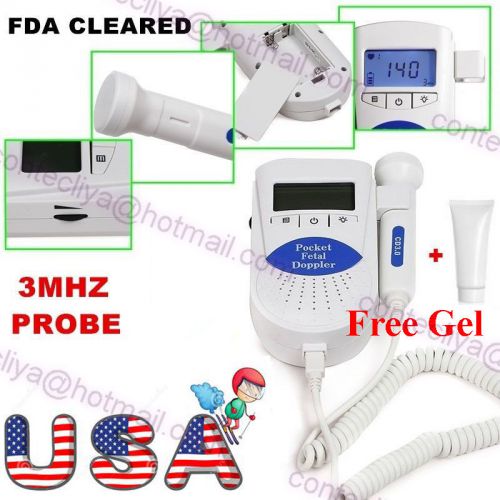 CE FDA LCD Hand-held Pocket Fetal Doppler,Baby Heart Beat Monitor+ Gel, 3M Probe