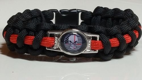 Thin Red Line Punisher Skull over USA Black &amp; White Flag Paracord Bracelet #HOT#