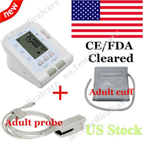 USA Stock,Desktop LCD CONTEC08C Electronic Sphygmoman + adult cuff+ adult probe