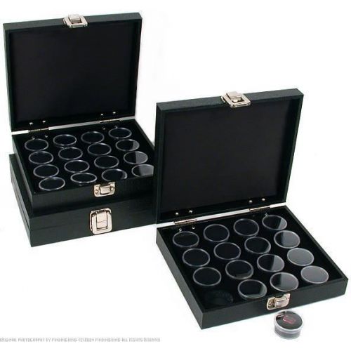 48 Gem Jars Black Tray Display Gemstone Travel Case