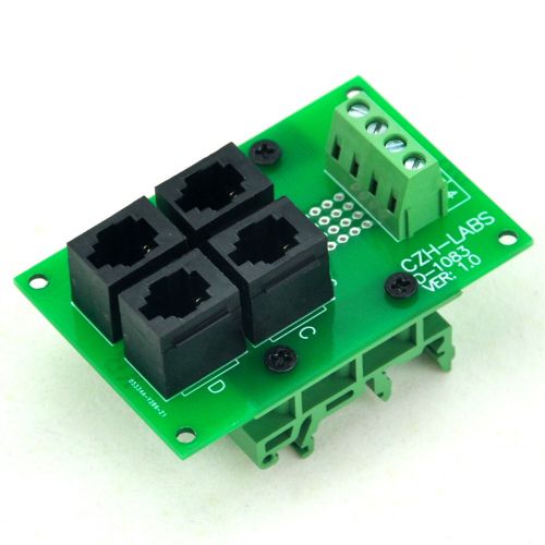 RJ9 4P4C 4-Way Buss Board Interface Module with Simple DIN Rail Mount Bracket