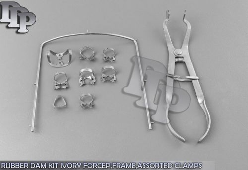 RUBBER DAM KIT IVORY FORCEP,FRAME,ASSORTED CLAMPS ENDODONTIC SET STEEL