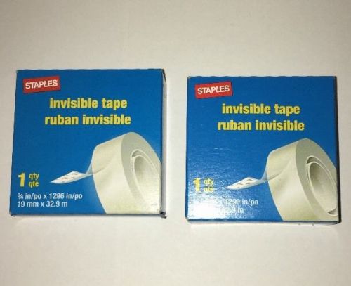 2 Rolls of Staples Invisible Tape Refill  3/4 inch x 1,296 inch  1 inch core