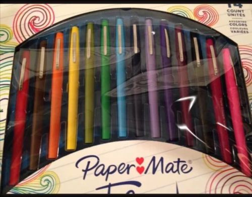 Paper Mate Flair 14 Assorted Color Marker Felt Tip Pens Acid Free No Bleed NEW