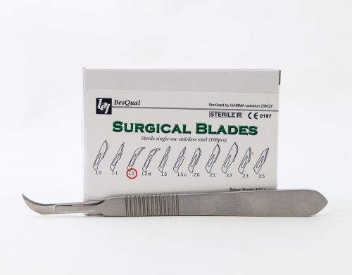 NEW SET OF 100 SCALPEL SURGICAL BLADES #12 + 1 HANDLE # 3 DENTAL MEDICAL