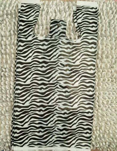 200 ZEBRA Print Design Plastic T-Shirt Retail Shopping Bags Handles 11.5x6x21&#034;