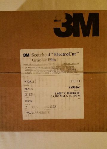 2 NEW 1&#034; x 50yd BLACK 3M SCOTCHCAL ELECTROCUT GRAPHIC FILM 7725-12