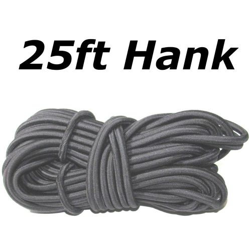 25ft 1/4&#034; Black Shock Cord Marine Grade Bungee Heavy Duty Tie Down Stretch Rope