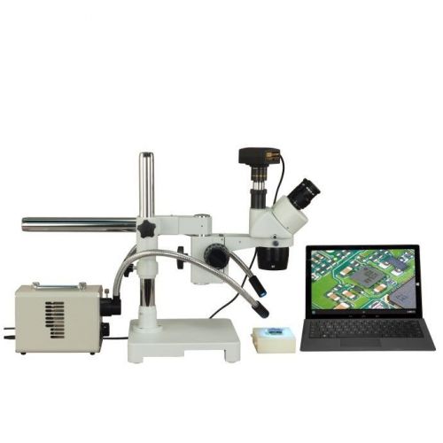 Trinocular 5X-10X-15X-20X-30X-60X 720p WiFi Boom Microscope+20W Dual Fiber Light