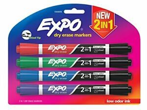 EXPO Dry Erase 2-in-1 Markers, Chisel Tip, Assorted, 4-Count
