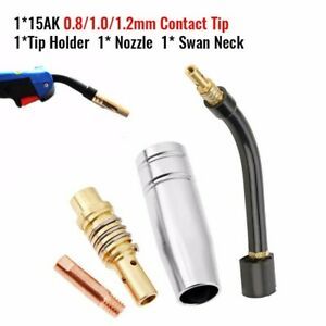 0.8/1.0/1.2mm 15AK 4pcs Torch Welding For MIG Welder Swan Neck Tips Holder