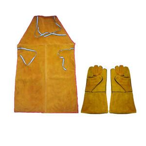 Welder Apron Heat Insulation Cowhide Leather Welding Protection with Gloves