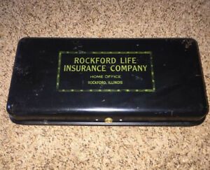 Antique Metal Bank Box Rockford Life Insurance Company Illinois by PN CO A58