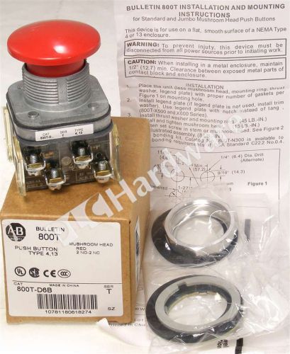 New allen bradley 800t-d6b /t 30.5mm type 4/13 contact push button qty for sale